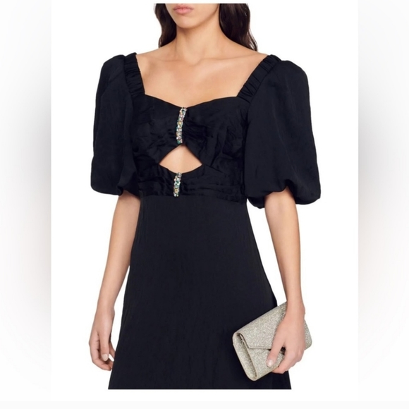 SANDRO PARIS NWT FALBELA  EMBELLISHED DETAIL BUST MIDI DRESS SIZE EU 38 - Picture 4 of 6